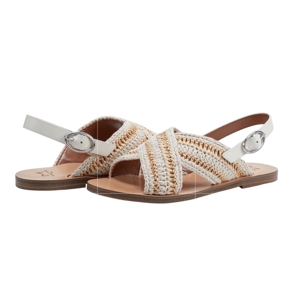 MARC FISHER Lonnie Crochet Raffia Criss Cross Ankle Strap Open Toe Sandals Sz 7